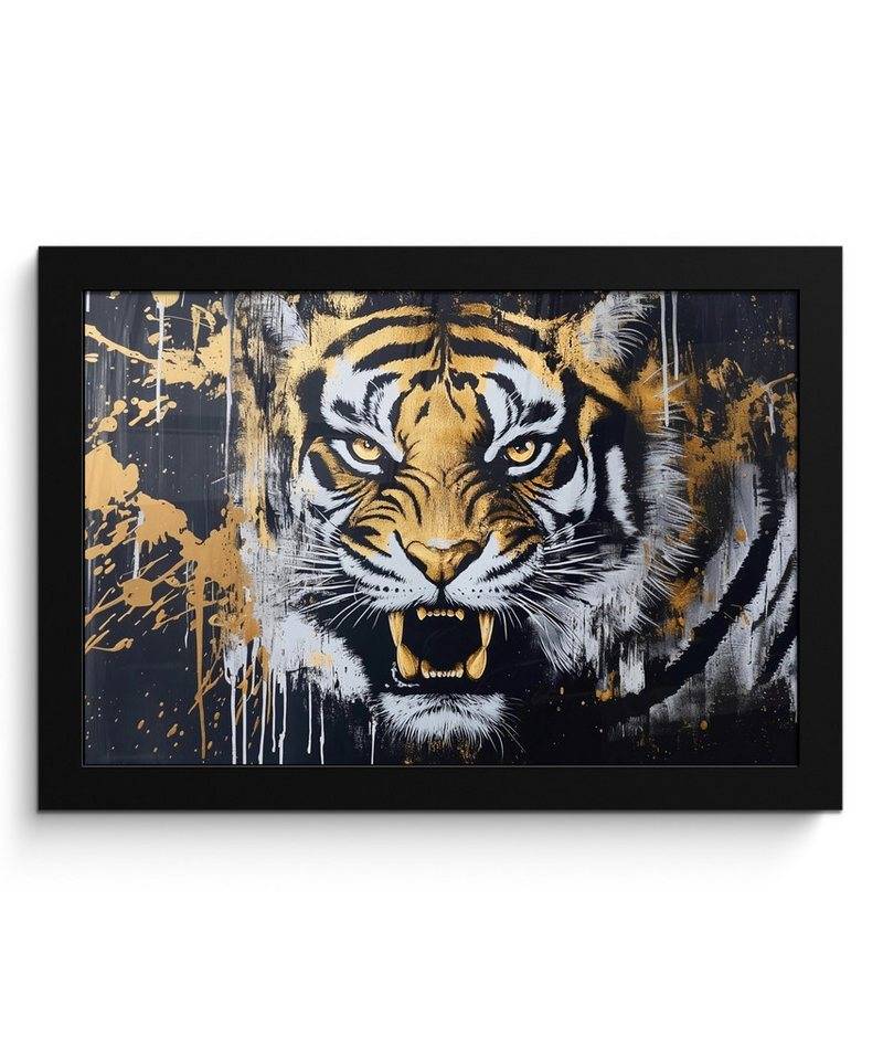 MuchoWow Poster Tiger - Farbspritzer - Gold, (1 St), Wandbilder, Deko Wohnzimmer Schlafzimmer, 30x20 cm von MuchoWow