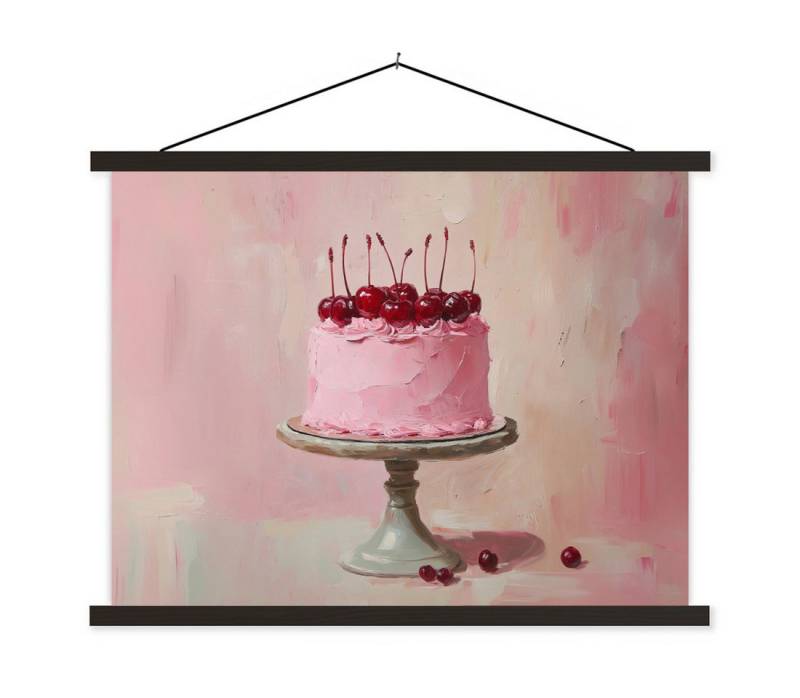 MuchoWow Poster Torte - Rosa - Kirsche, (1 St), Magnetische Posterleiste, Holzleisten, Textilposter, 40x30 cm von MuchoWow
