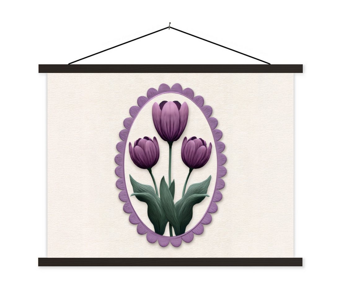 MuchoWow Poster Tulpen - Lila - Liste - Blätter, (1 St), Magnetische Posterleiste, Holzleisten, Textilposter, 40x30 cm von MuchoWow