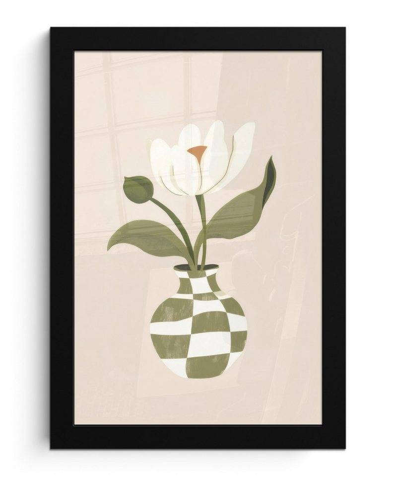 MuchoWow Poster Vase - Kariert - Blume - Grün, (1 St), Bilderrahmen, Zimmer Deko, Bild für Wohnzimmer, 20x30 cm von MuchoWow