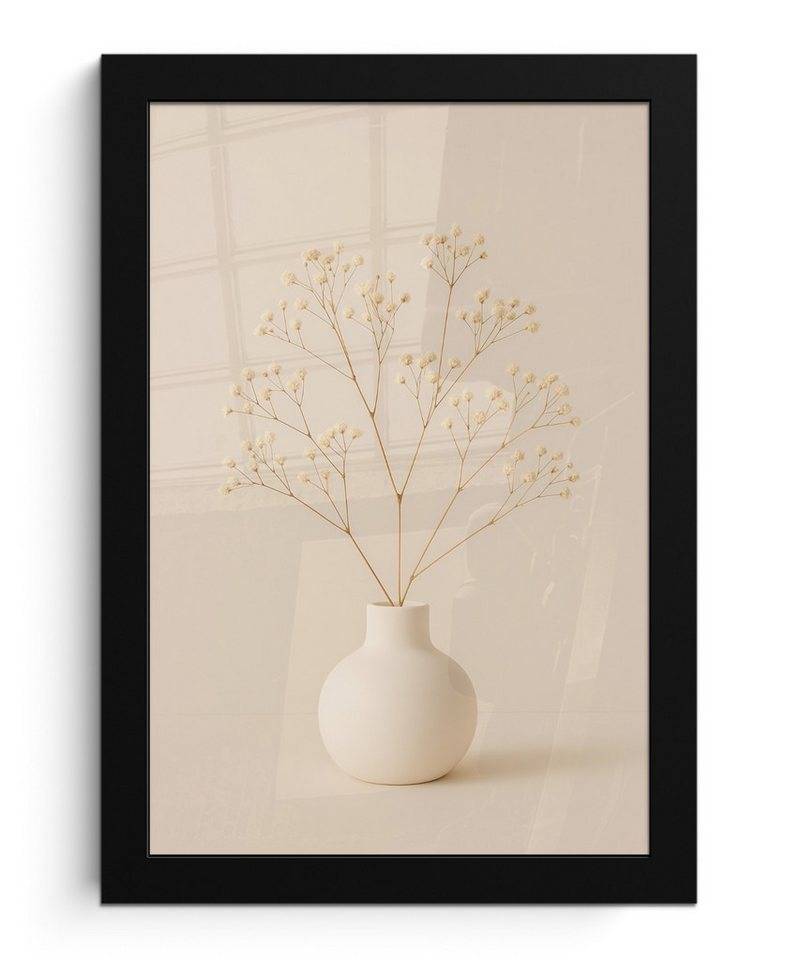 MuchoWow Poster Vase - Zweige - Blumen - Weiß, (1 St), Bilderrahmen, Zimmer Deko, Bild für Wohnzimmer, 20x30 cm von MuchoWow