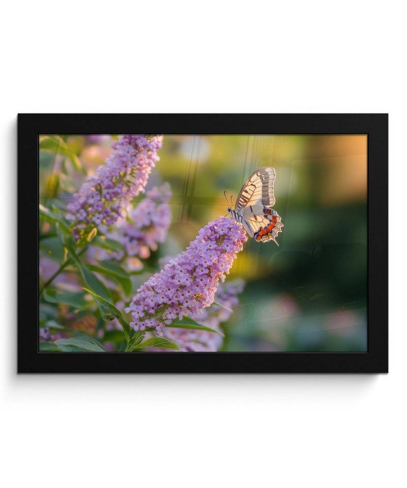 MuchoWow Poster Verschnörkelt - Schmetterling - Lila - Blumen, (1 St), Bilderrahmen, Zimmer Deko, Bild für Wohnzimmer, 20x30 cm von MuchoWow