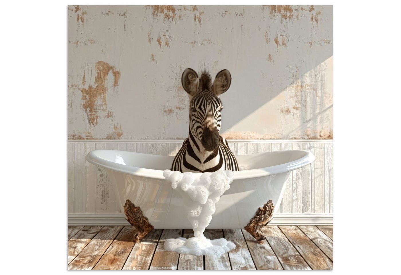 MuchoWow Poster Vintage - Zebra - Wilde Tiere - Badewanne, (1 St), Poster ohne Rahmen, Wandbild, Wandposter, 30x30 cm von MuchoWow