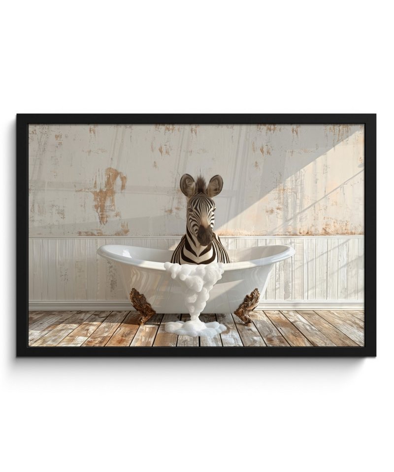 MuchoWow Poster Vintage - Zebra - Wilde Tiere - Badewanne, (1 St), Bilderrahmen, Poster Wand Dekoration, Wanddeko, 60x40 cm von MuchoWow