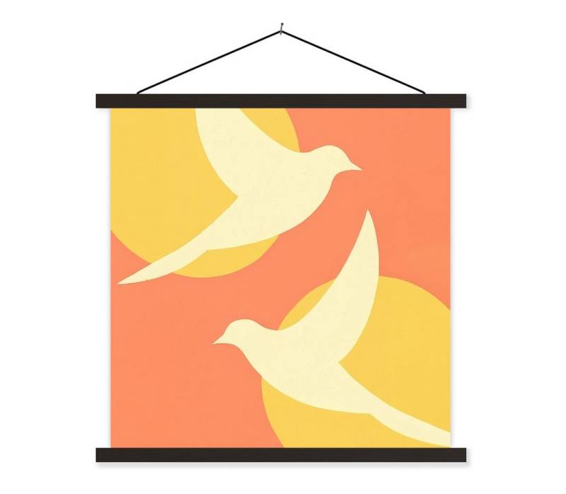 MuchoWow Poster Vögel - Kreise - Gelb, (1 St), Magnetische Posterleiste, Holzleisten, Textilposter, 40x40 cm von MuchoWow