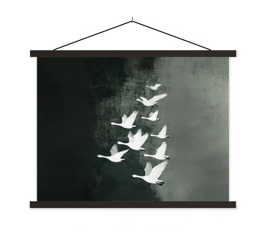 MuchoWow Poster Vogel - Japandi - Grün, (1 St), Magnetische Posterleiste, Holzleisten, Textilposter, 40x30 cm von MuchoWow