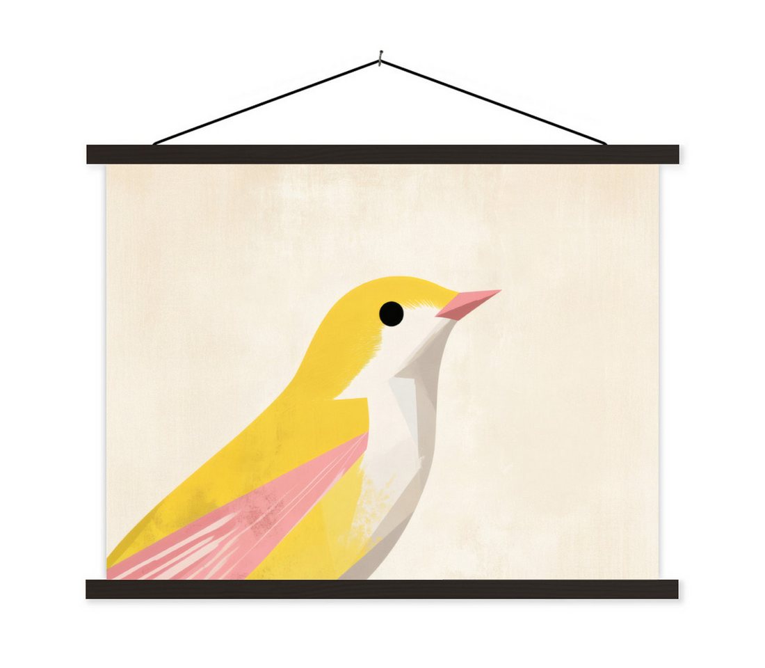 MuchoWow Poster Vogel - Minimalistisch - Gelb, (1 St), Magnetische Posterleiste, Holzleisten, Textilposter, 60x45 cm von MuchoWow