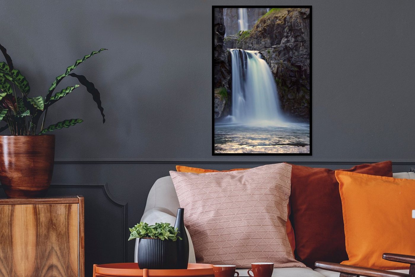 MuchoWow Poster Wasserfall - Wasser - Felsen, (1 St), Bilderrahmen, Wanddeko für Wohnzimmer, 40x60 cm von MuchoWow