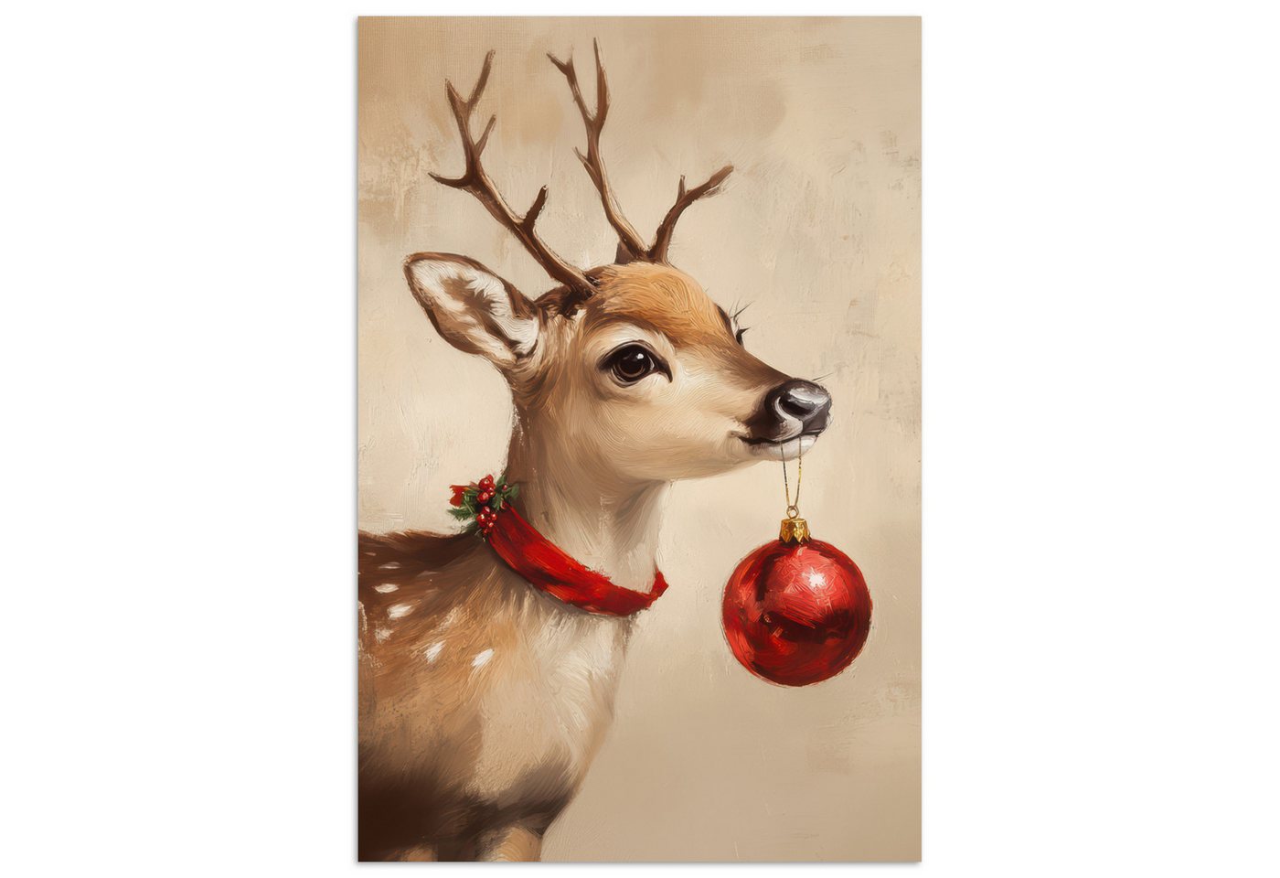 MuchoWow Poster Weihnachten - Hirsch - Geweih - Weihnachtskugel - Rentier, (1 St), Poster ohne Rahmen, Wandbild, Wandposter, 20x30 cm von MuchoWow