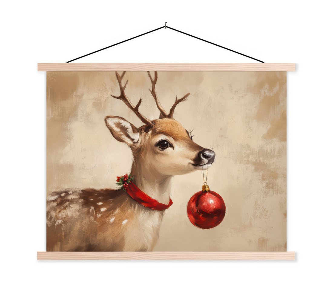 MuchoWow Poster Weihnachten - Hirsch - Geweih - Weihnachtskugel - Rentier, (1 St), Posterleiste, Textilposter für Wohnzimmer, Bilderleiste, 40x30 cm von MuchoWow