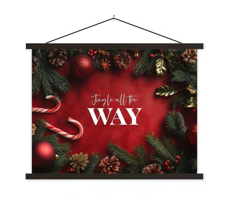 MuchoWow Poster Weihnachten - Zitat - Rot - Weihnachtskugeln, (1 St), Magnetische Posterleiste, Holzleisten, Textilposter, 40x30 cm von MuchoWow