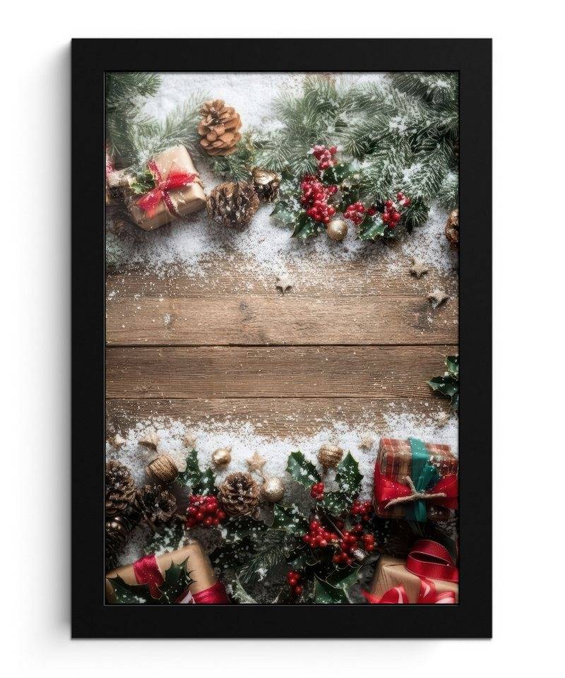 MuchoWow Poster Weihnachtsdekoration - Geschenke - Holz - Mehrfarbig, (1 St), Bilderrahmen, Zimmer Deko, Bild für Wohnzimmer, 20x30 cm von MuchoWow
