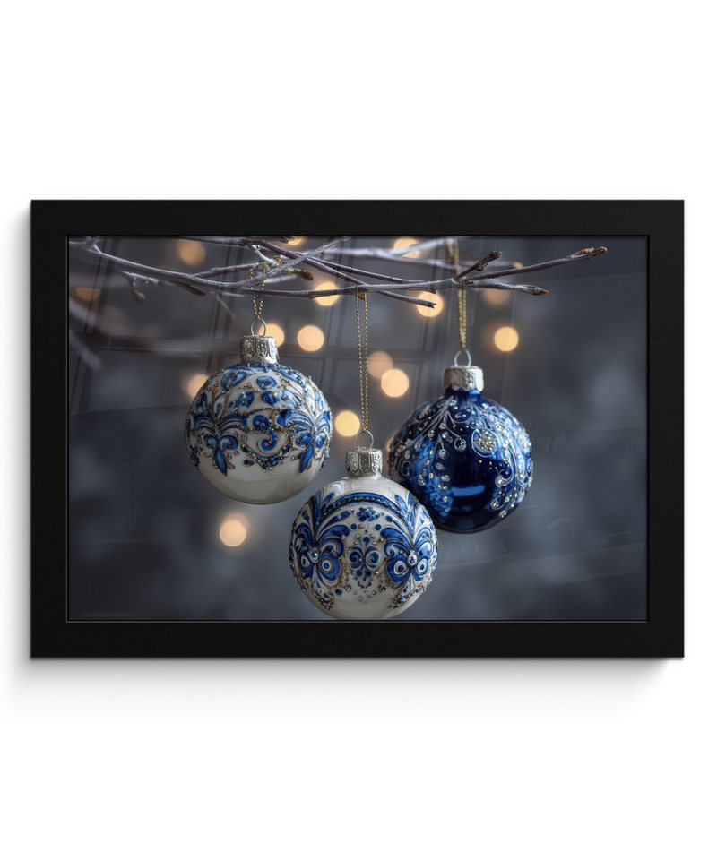 MuchoWow Poster Weihnachtskugel - Dekoriert - Blau, (1 St), Wandbilder, Deko Wohnzimmer Schlafzimmer, 30x20 cm von MuchoWow