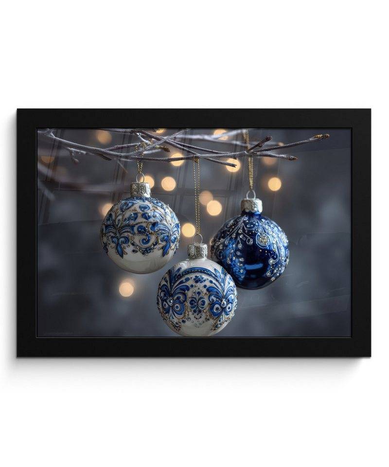 MuchoWow Poster Weihnachtskugel - Dekoriert - Blau, (1 St), Wandbilder, Deko Wohnzimmer Schlafzimmer, 30x20 cm von MuchoWow