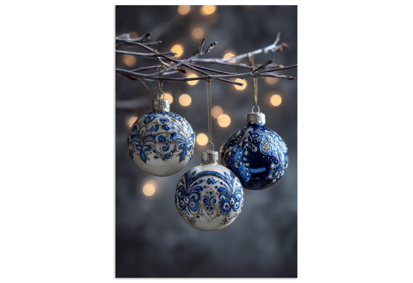 MuchoWow Poster Weihnachtskugel - Dekoriert - Blau, (1 St), Poster ohne Rahmen, Wandbild, Wandposter, 20x30 cm von MuchoWow