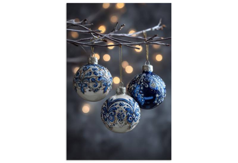 MuchoWow Poster Weihnachtskugel - Dekoriert - Blau, (1 St), Poster ohne Rahmen, Wandbild, Wandposter, 20x30 cm von MuchoWow