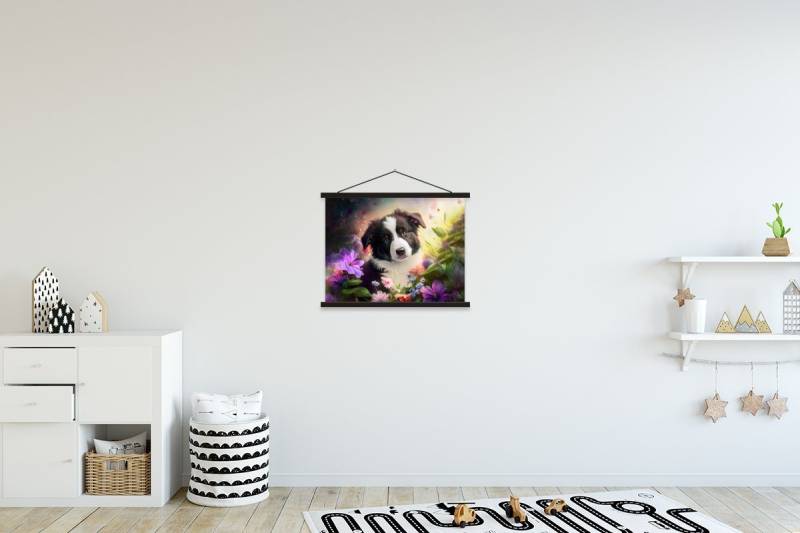 MuchoWow Poster Welpe - Sonne - Blumen - Natur - Border Collie - Hund von MuchoWow