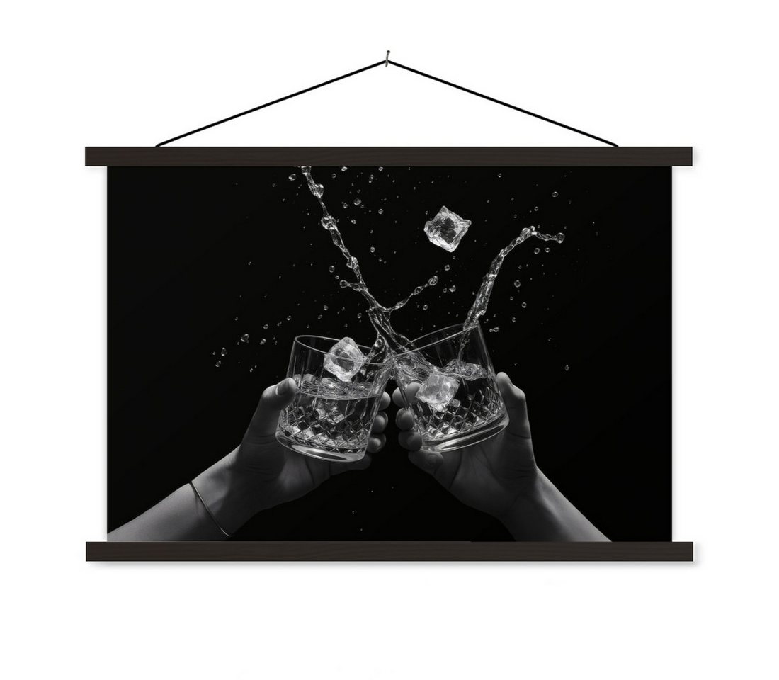 MuchoWow Poster Whicky Gläser - Eis - Splashes - Schwarz von MuchoWow