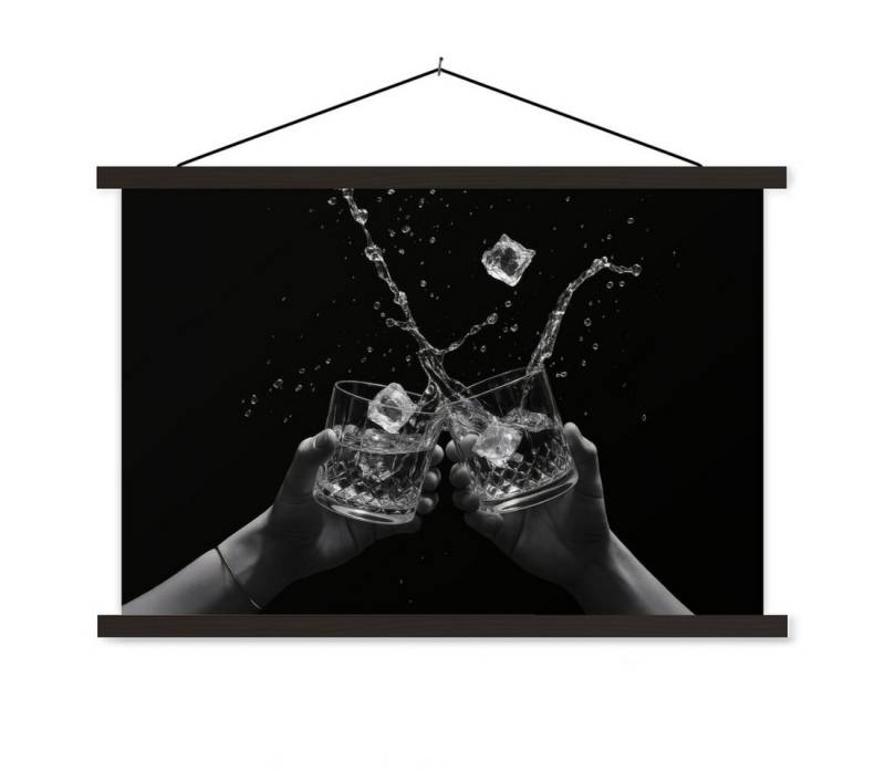 MuchoWow Poster Whicky Gläser - Eis - Splashes - Schwarz von MuchoWow