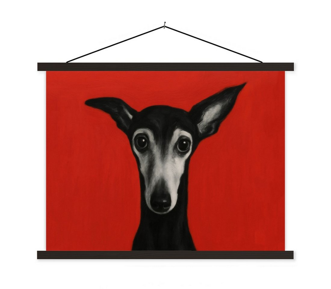 MuchoWow Poster Windhund - Minimalistisch - Rot, (1 St), Magnetische Posterleiste, Holzleisten, Textilposter, 40x30 cm von MuchoWow