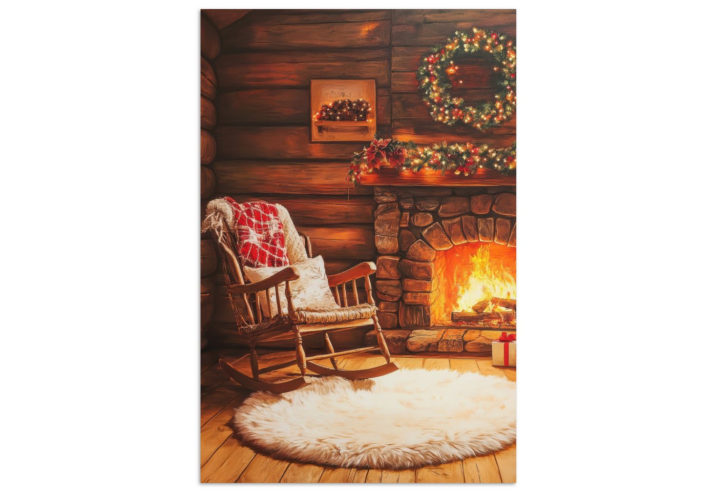 MuchoWow Poster Winter - Weihnachten - Zuhause - Kamin, (1 St), Poster ohne Rahmen, Wandbild, Wandposter, 20x30 cm von MuchoWow