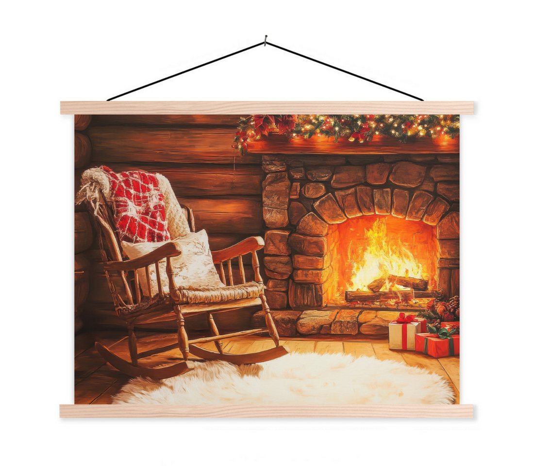 MuchoWow Poster Winter - Weihnachten - Zuhause - Kamin, (1 St), Posterleiste, Textilposter für Wohnzimmer, Bilderleiste, 40x30 cm von MuchoWow