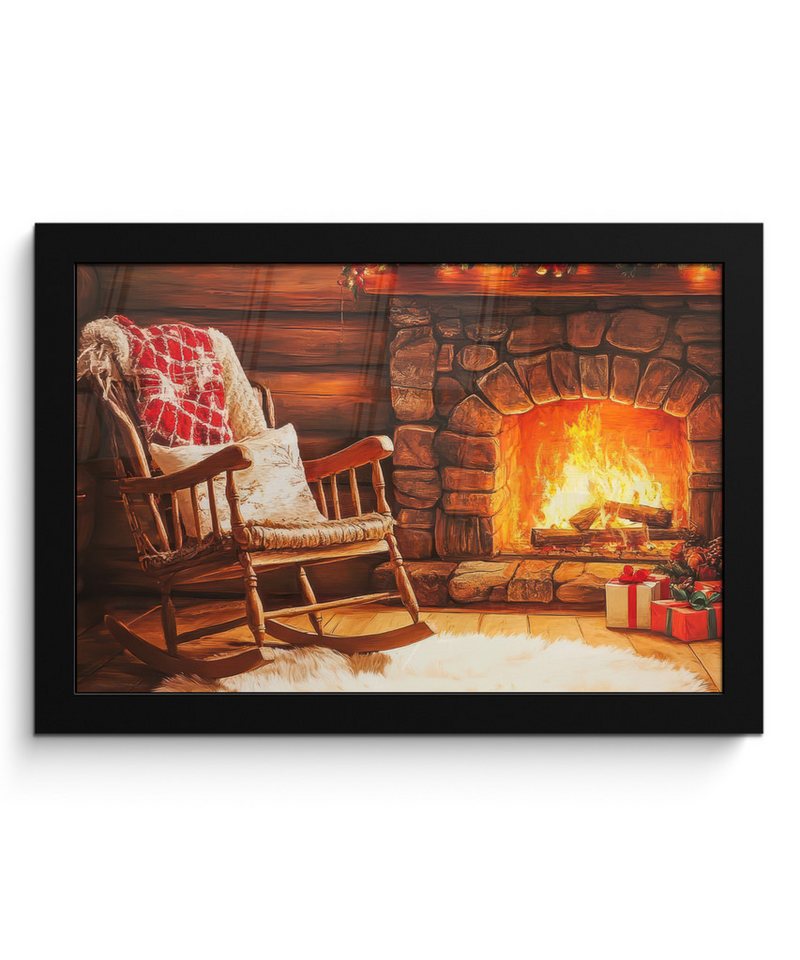 MuchoWow Poster Winter - Weihnachten - Zuhause - Kamin, (1 St), Wandbilder, Deko Wohnzimmer Schlafzimmer, 30x20 cm von MuchoWow