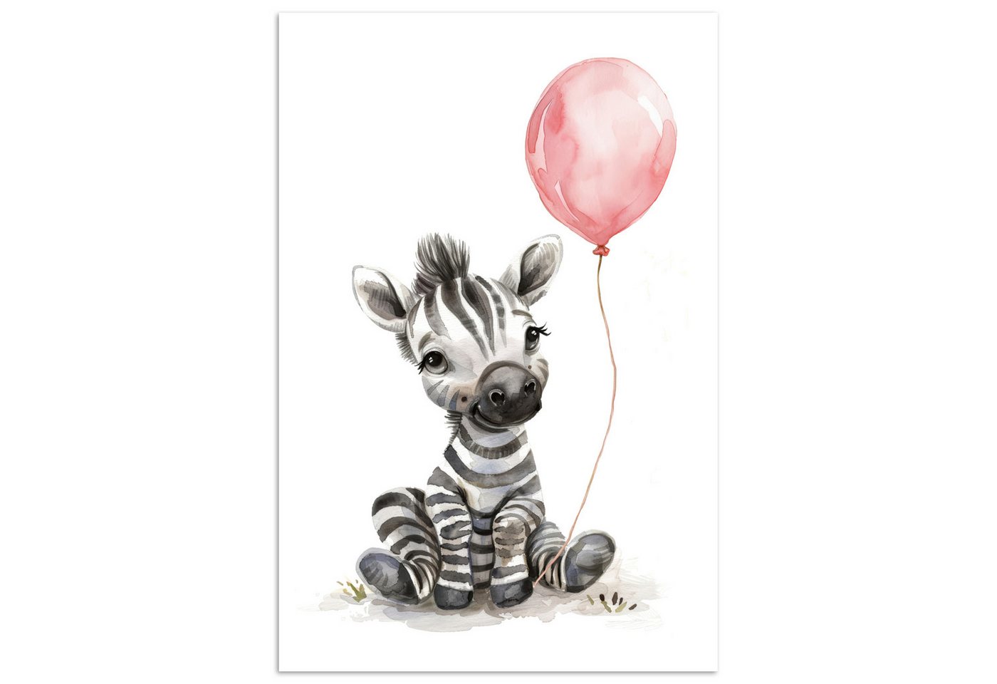 MuchoWow Poster Zebra - Baby - Tiere - Rosa Luftballon, (1 St), Poster ohne Rahmen, Wandbild, Wandposter, 20x30 cm von MuchoWow