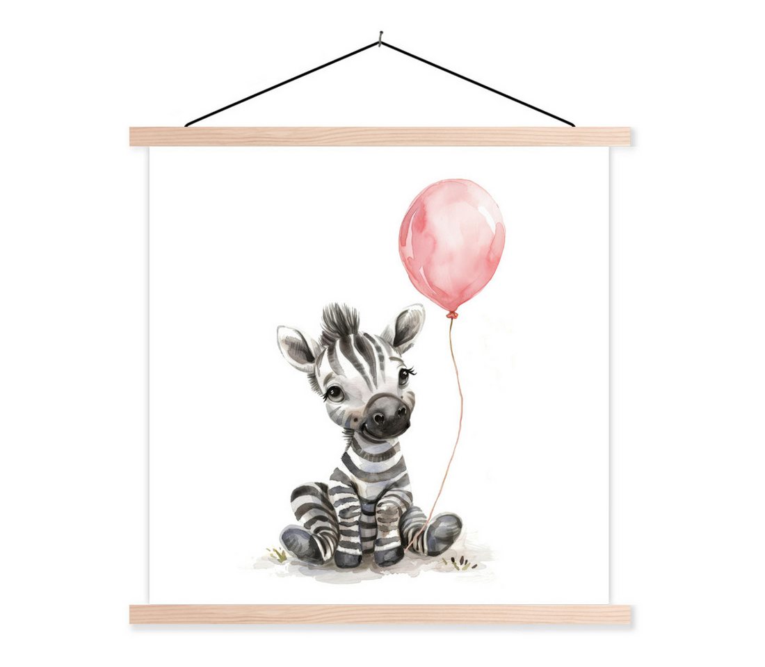 MuchoWow Poster Zebra - Baby - Tiere - Rosa Luftballon von MuchoWow