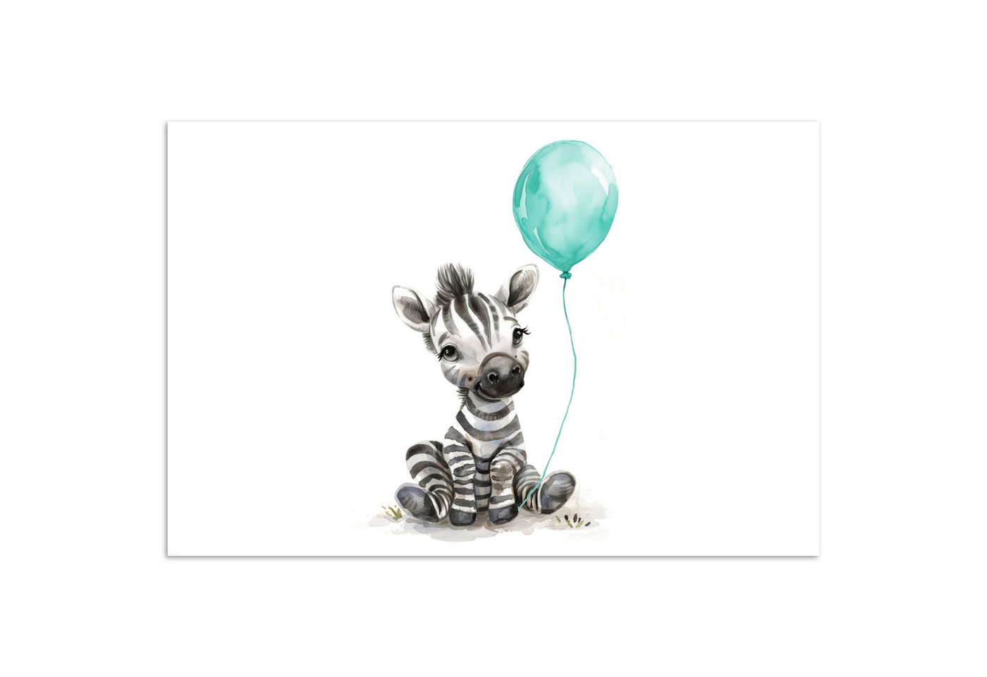 MuchoWow Poster Zebra - Babytier - Blauer Ballon, (1 St), Poster ohne Rahmen, Wandbild, Wandposter, 20x30 cm von MuchoWow