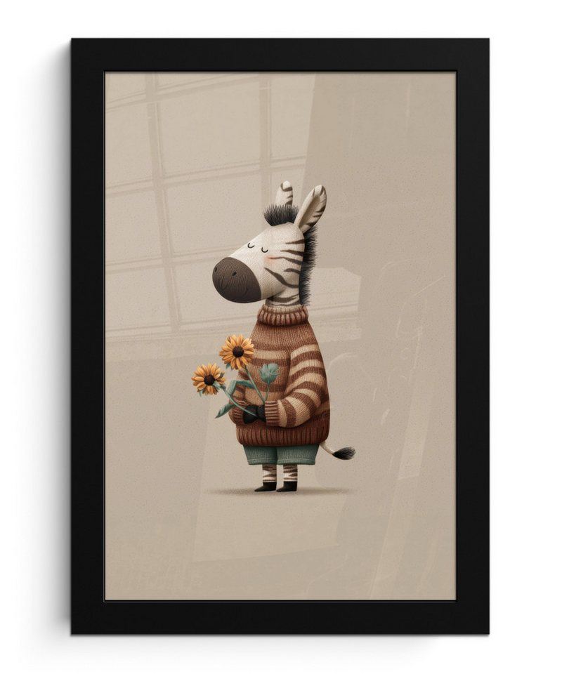 MuchoWow Poster Zebra - Sonnenblumen - Warm, (1 St), Bilderrahmen, Zimmer Deko, Bild für Wohnzimmer, 20x30 cm von MuchoWow