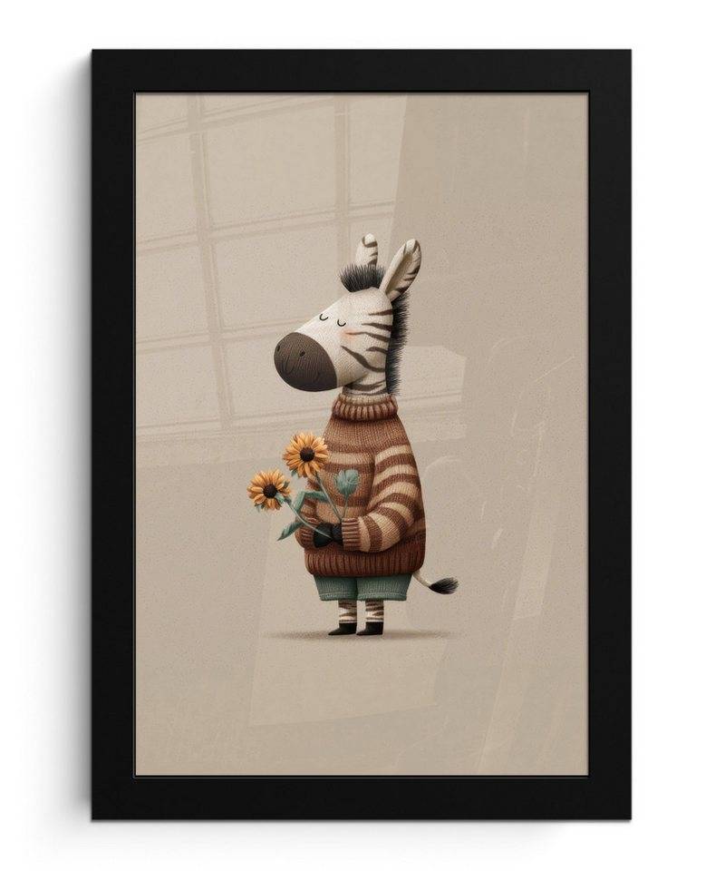 MuchoWow Poster Zebra - Sonnenblumen - Warm, (1 St), Bilderrahmen, Zimmer Deko, Bild für Wohnzimmer, 20x30 cm von MuchoWow