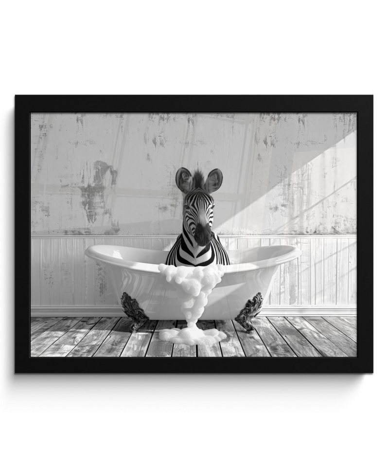 MuchoWow Poster Zebra - Wildlife - Vintage - Schwarz - Weiß, (1 St), Bilderrahmen, Deko für Wohnzimmer und Schlafzimmer, 40x30 cm von MuchoWow