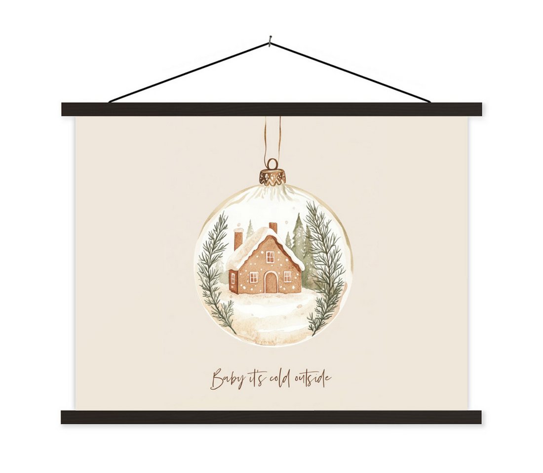 MuchoWow Poster Zitat - Winter - Weihnachten - Beige - Weihnachtskugel, (1 St), Magnetische Posterleiste, Holzleisten, Textilposter, 40x30 cm von MuchoWow