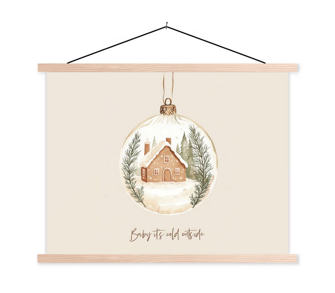 MuchoWow Poster Zitat - Winter - Weihnachten - Beige - Weihnachtskugel, (1 St), Posterleiste, Textilposter für Wohnzimmer, Bilderleiste, 40x30 cm von MuchoWow