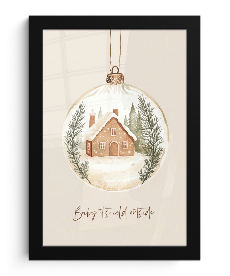 MuchoWow Poster Zitat - Winter - Weihnachten - Beige - Weihnachtskugel, (1 St), Bilderrahmen, Zimmer Deko, Bild für Wohnzimmer, 20x30 cm von MuchoWow