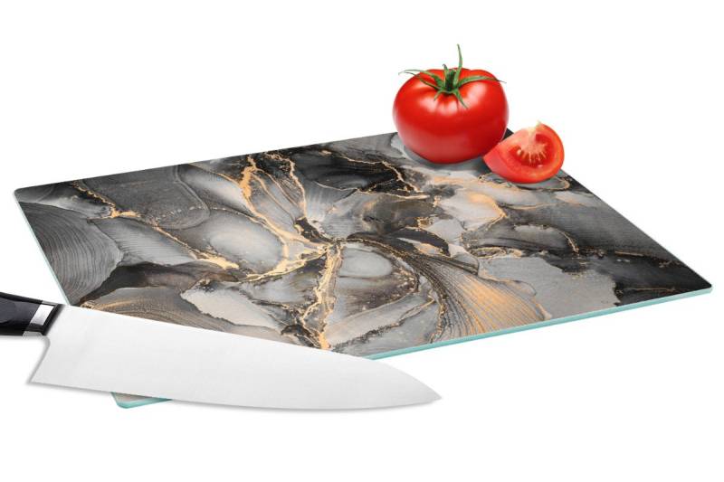 MuchoWow Schneidebrett Grau - Luxus - Gold - Marmor, Glas, Schneidebrett Glas, Küchenbrett, Rutschfest, 28x20 cm MuchoWow Schneidebrett Grau - Luxus - Gold - Marmor, Glas, Schneidebrett Glas, Küchenbrett, Rutschfest, 28x20 cm von MuchoWow