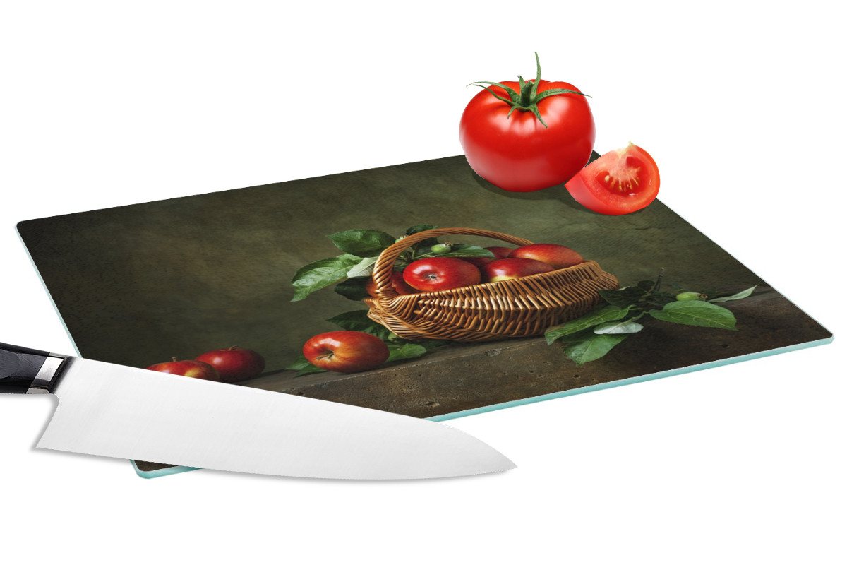MuchoWow Schneidebrett Rustikal - Apfel - Obst - Rot - Korb - Stilleben, Glas, Schneidebrett Glas, Küchenbrett, Rutschfest, 28x20 cm MuchoWow Schneidebrett Rustikal - Apfel - Obst - Rot - Korb - Stilleben, Glas, Schneidebrett Glas, Küchenbrett, Rutschfest, 28x20 cm von MuchoWow