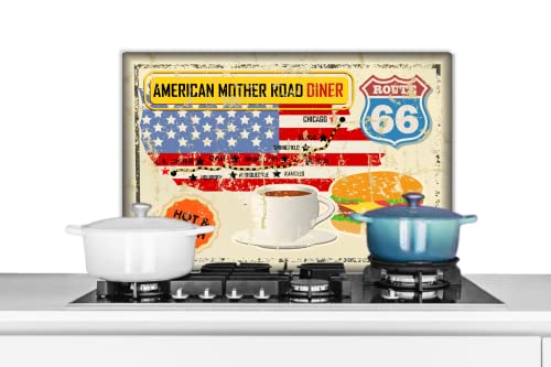 MuchoWow Spritzschutz Küche Küchenrückwand Alu Poster Bilder 60x40 cm Amerika - Vintage - Route - Zeichnung von MuchoWow