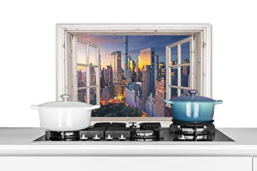 MuchoWow Spritzschutz Küche Küchenrückwand Alu Poster Bilder 60x40 cm Ansicht - New York - Skyline von MuchoWow