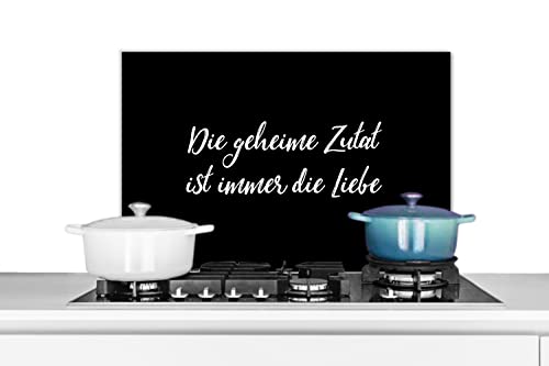 MuchoWow Spritzschutz Küche Küchenrückwand Alu Poster Bilder 70x50 cm Zitate - Die geheime Zutat ist Immer die Liebe - Sprichwörter - Kochen von MuchoWow