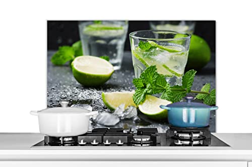 MuchoWow Spritzschutz Küche Küchenrückwand Alu Poster Bilder 80x55 cm Getränk - Weinglas - Obst von MuchoWow