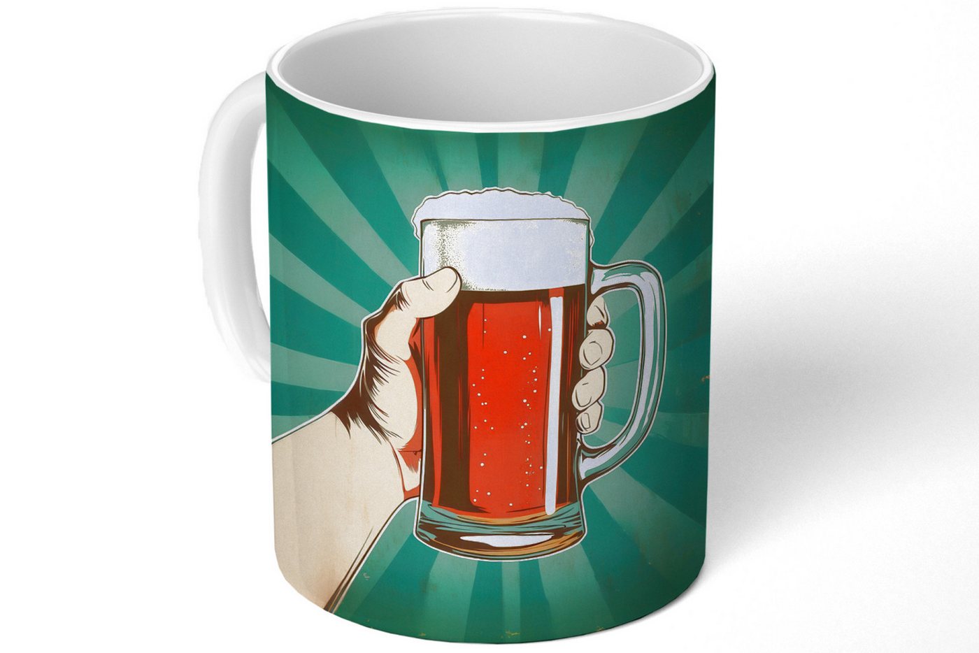 MuchoWow Tasse Bierglas - Schaumstoff - Retro - Grün, Keramik, Kaffeetassen, Teetasse, Becher, Kaffeebecher, Geschenk von MuchoWow