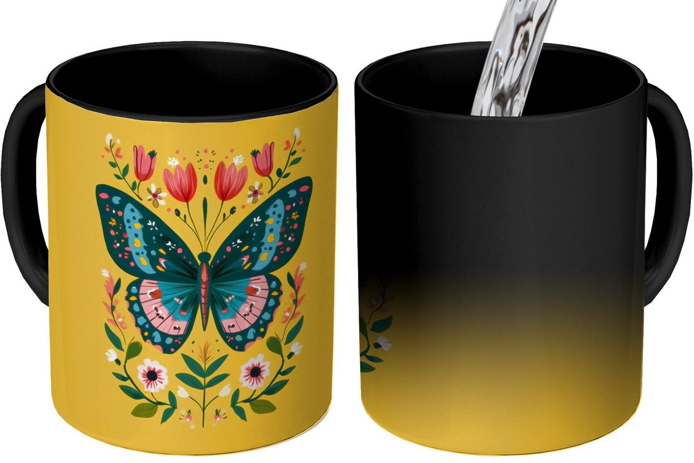 MuchoWow Tasse Blumen - Bunt - Schmetterling - Ornamental, Keramik, Farbwechsel, Kaffee Tassen, Teetasse, Zaubertasse, Geschenk MuchoWow Tasse Blumen - Bunt - Schmetterling - Ornamental, Keramik, Farbwechsel, Kaffee Tassen, Teetasse, Zaubertasse, Geschenk von MuchoWow