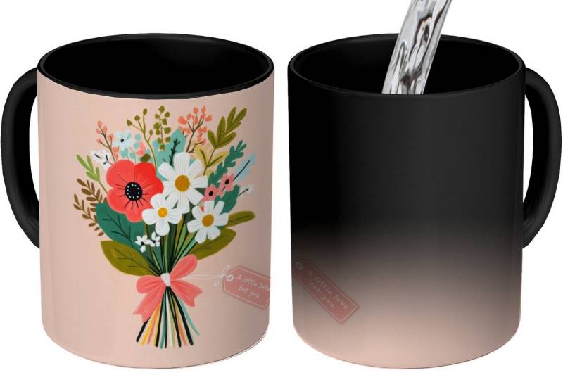 MuchoWow Tasse Blumenstrauß - Schleife - Karte - Zitat, Keramik, Farbwechsel, Kaffee Tassen, Teetasse, Zaubertasse, Geschenk von MuchoWow