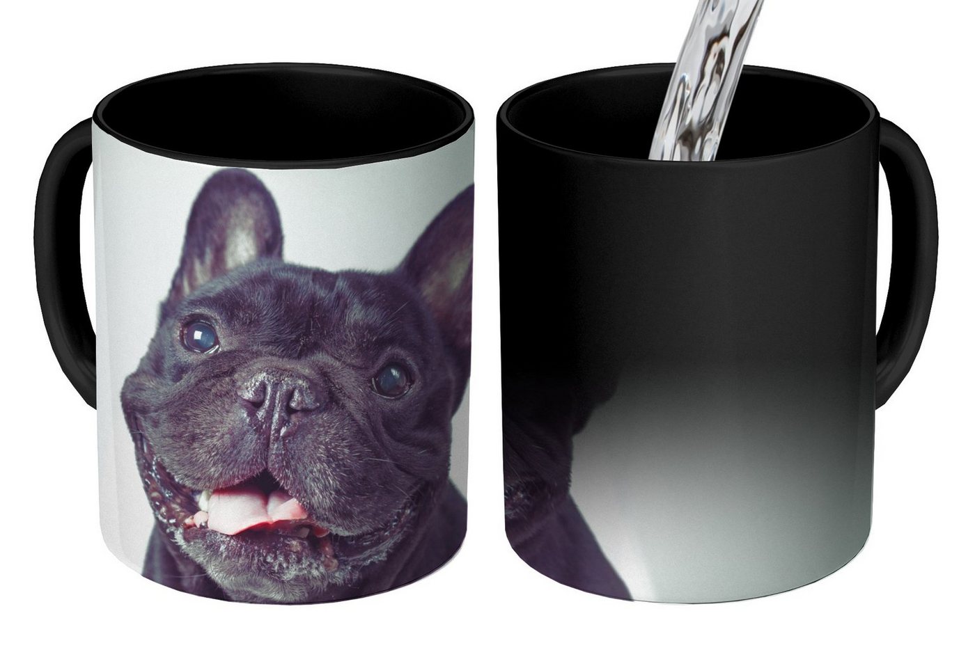 MuchoWow Tasse Französische Bulldogge - Schwarz - Stuhl, Keramik, Farbwechsel, Kaffeetassen, Teetasse, Zaubertasse, Geschenk von MuchoWow