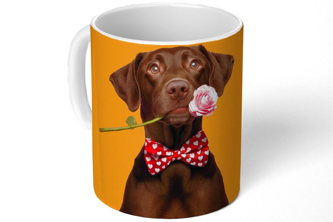 MuchoWow Tasse Hund - Orange - Rose - Valentinstag MuchoWow Tasse Hund - Orange - Rose - Valentinstag von MuchoWow