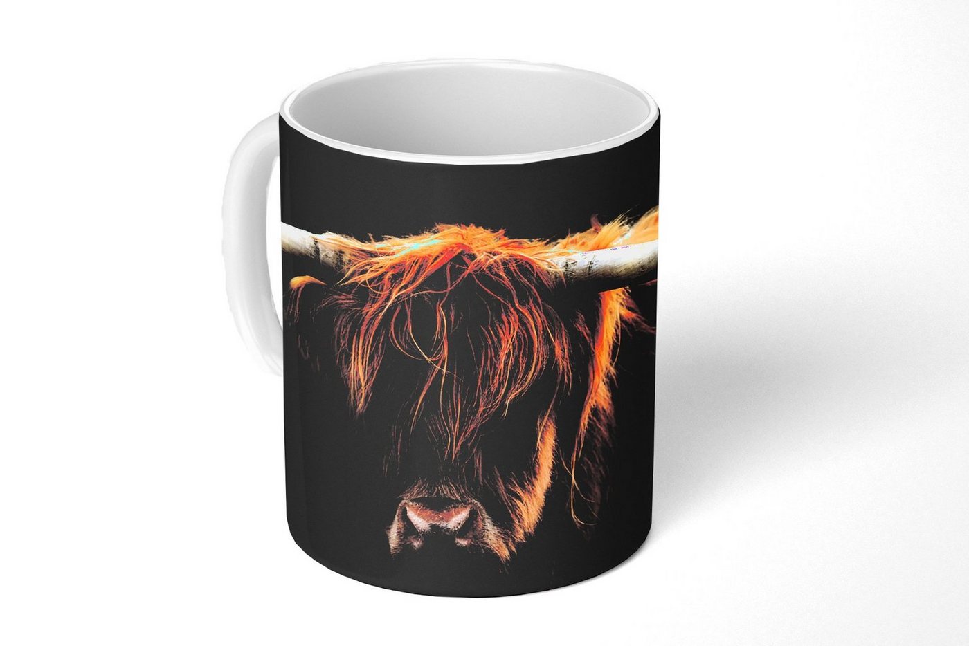 MuchoWow Tasse Schottischer Highlander - Hörner - Schwarz - Tiere - Natur - Wild -, Keramik, Kaffeetassen, Teetasse, Becher, Teetasse, Geschenk von MuchoWow