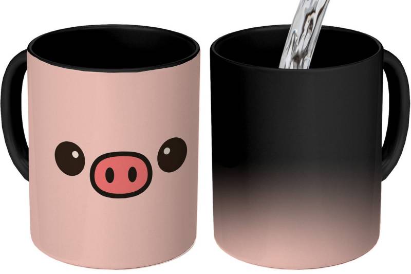 MuchoWow Tasse Schwein - Rosa - Minimalistisch, Keramik, Farbwechsel, Kaffee Tassen, Teetasse, Zaubertasse, Geschenk von MuchoWow