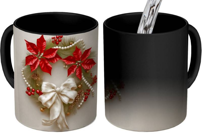 MuchoWow Tasse Türkranz - Schleife - Weihnachten - Rot - Grün, Keramik, Farbwechsel, Kaffee Tassen, Teetasse, Zaubertasse, Geschenk von MuchoWow